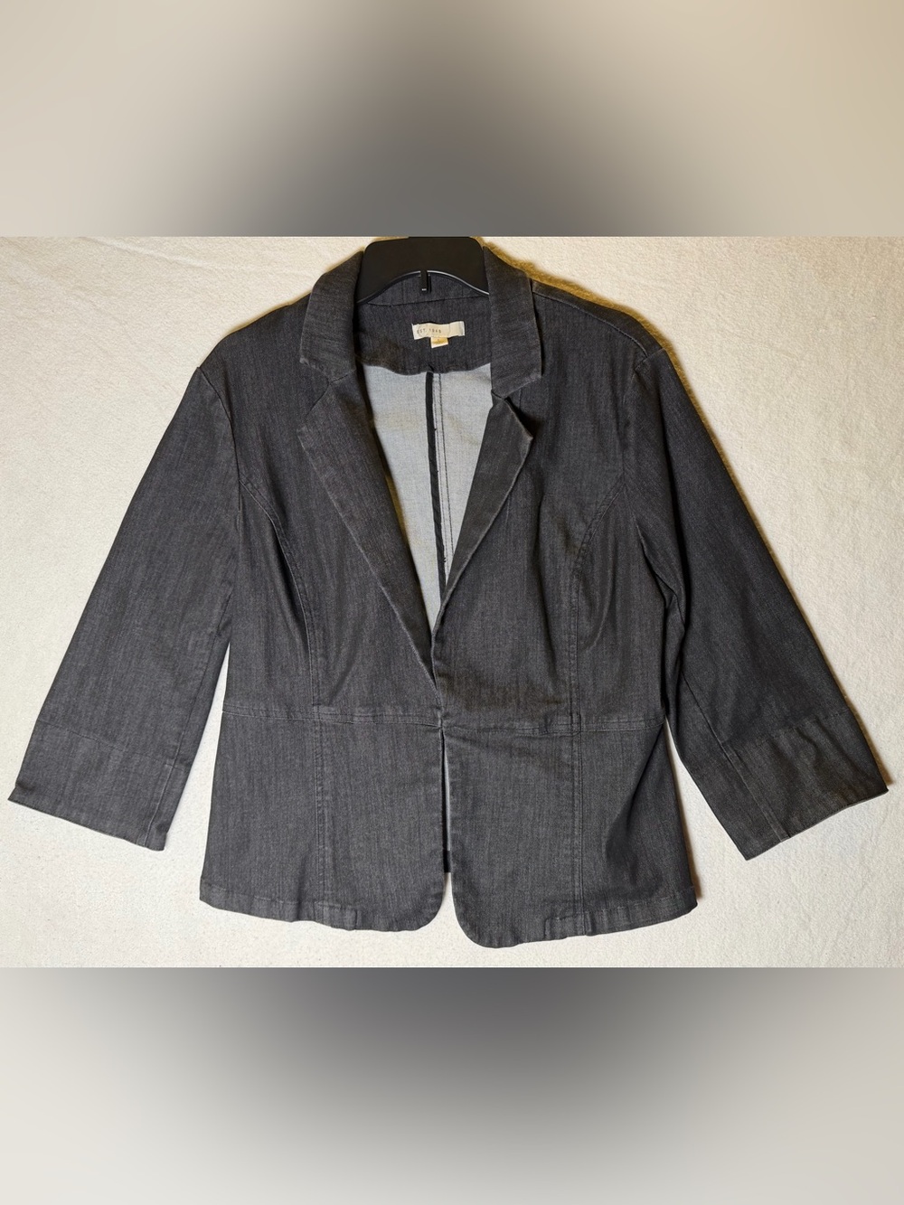 C. Est. 1946 Dark Grey Stretch Denim Blazer Jacket 3/4 Sleeve Size L